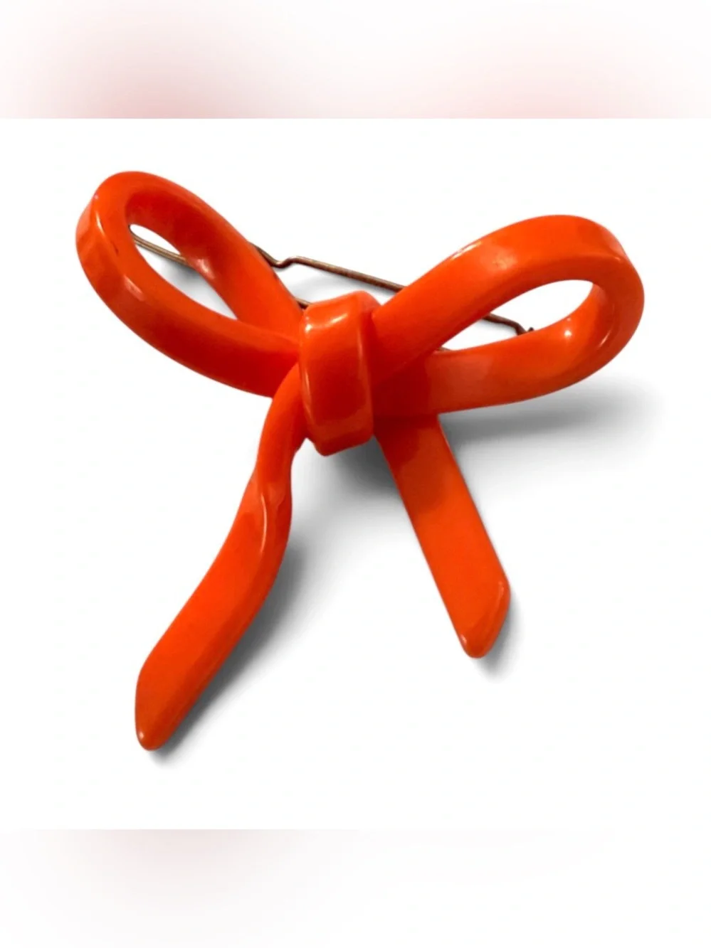 Vintage Mod French Barrette in the Shape of a 3D Bow, Bright Orange Hair Clip